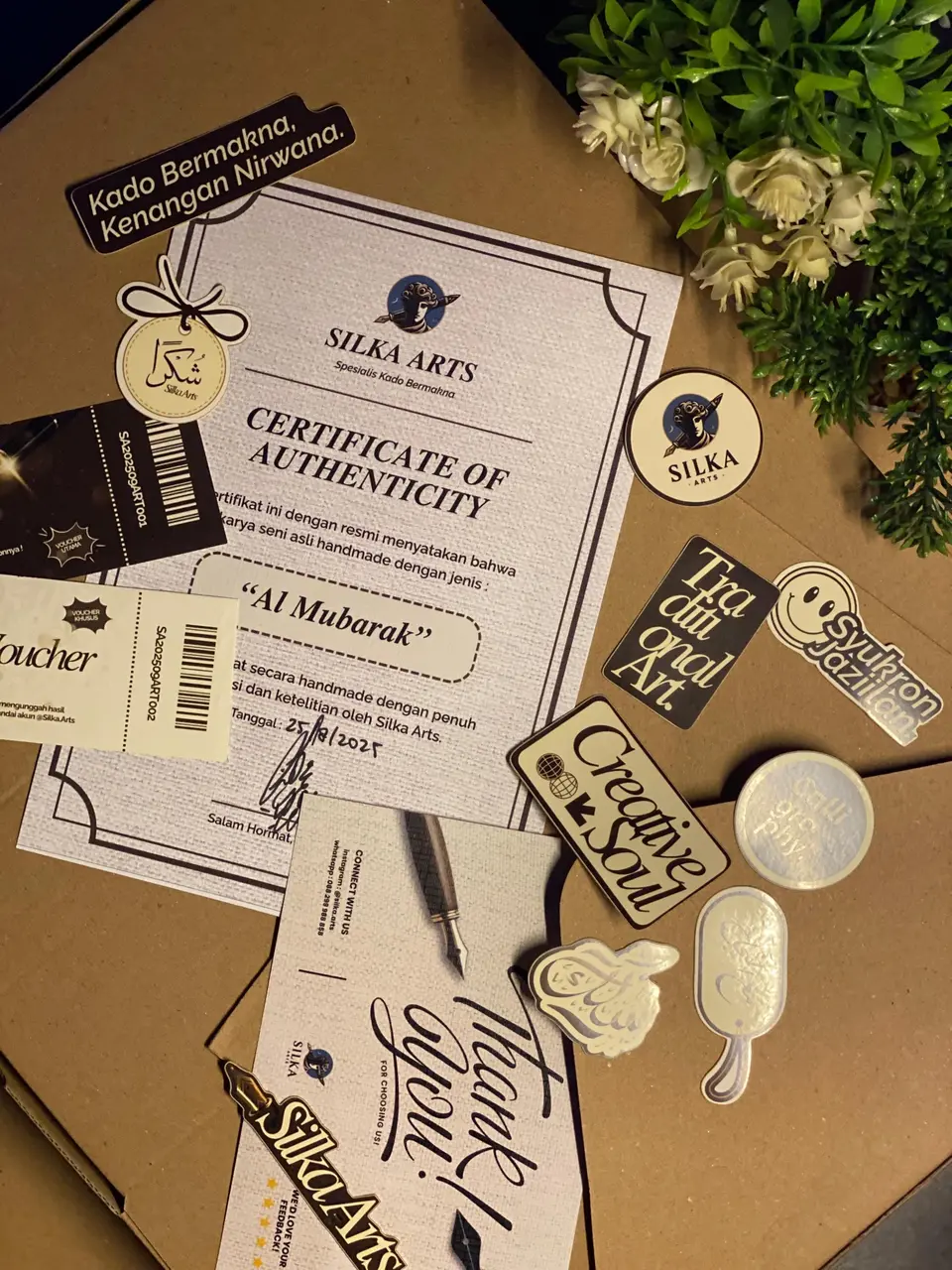 Sertifikat dan detail packaging Silka Arts